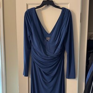 Vera Wang Navy Blue Long Sleeve Draped Wrap Dress